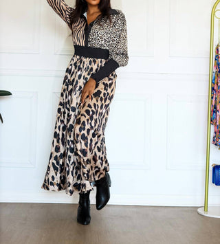 Little Secret Of Mine - Women's Animal Print Long Sleeve Maxi Dress