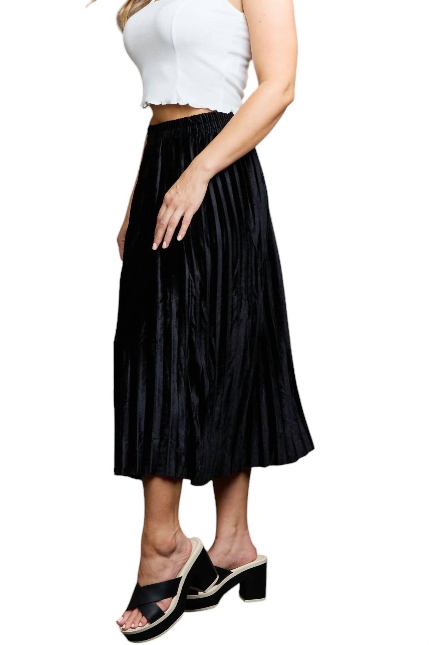 Ninexis - Accordion Pleated Flowy Midi Skirt