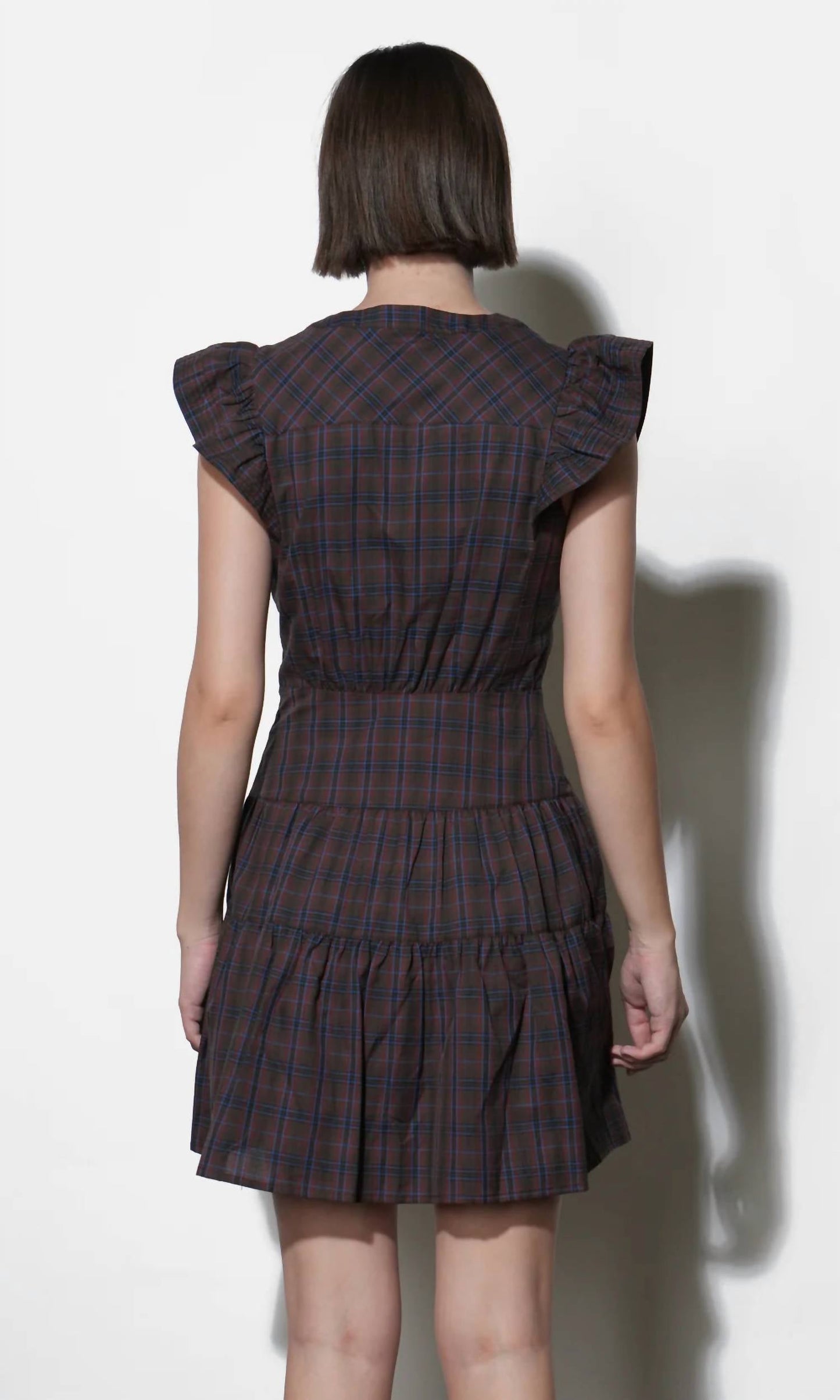 Greylin - Marlo Plaid Ruffle Sleeve Mini Dress