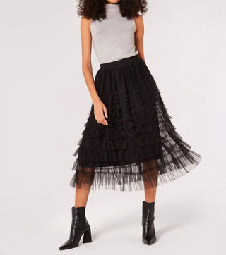 Apricot - Tulle Layered Midi Skirt