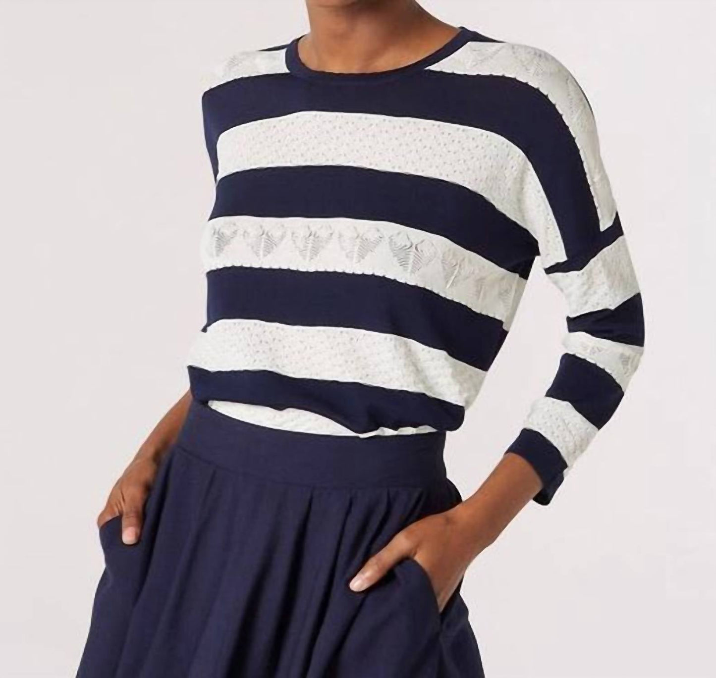 Apricot - Jacquard White Stripe Box Sweater
