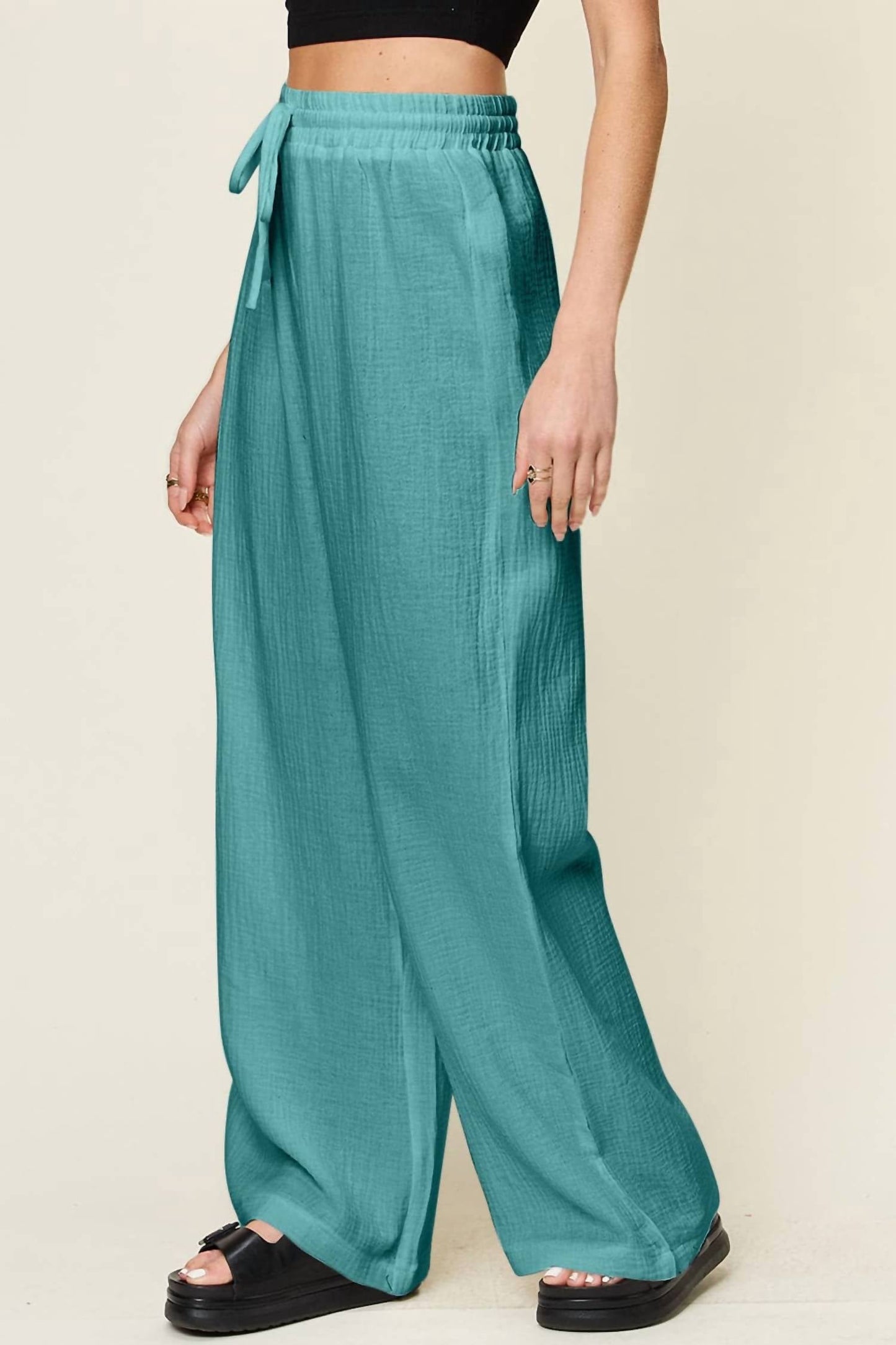 Double Take - Wide Leg Drawstring Pants