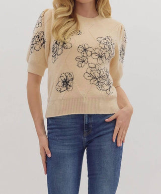 Entro - Short Sleeve Floral Sweater