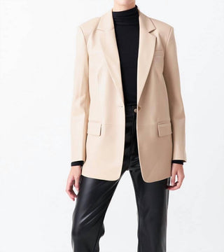 Endless Rose - Faux Leather Notch Lapel Blazer