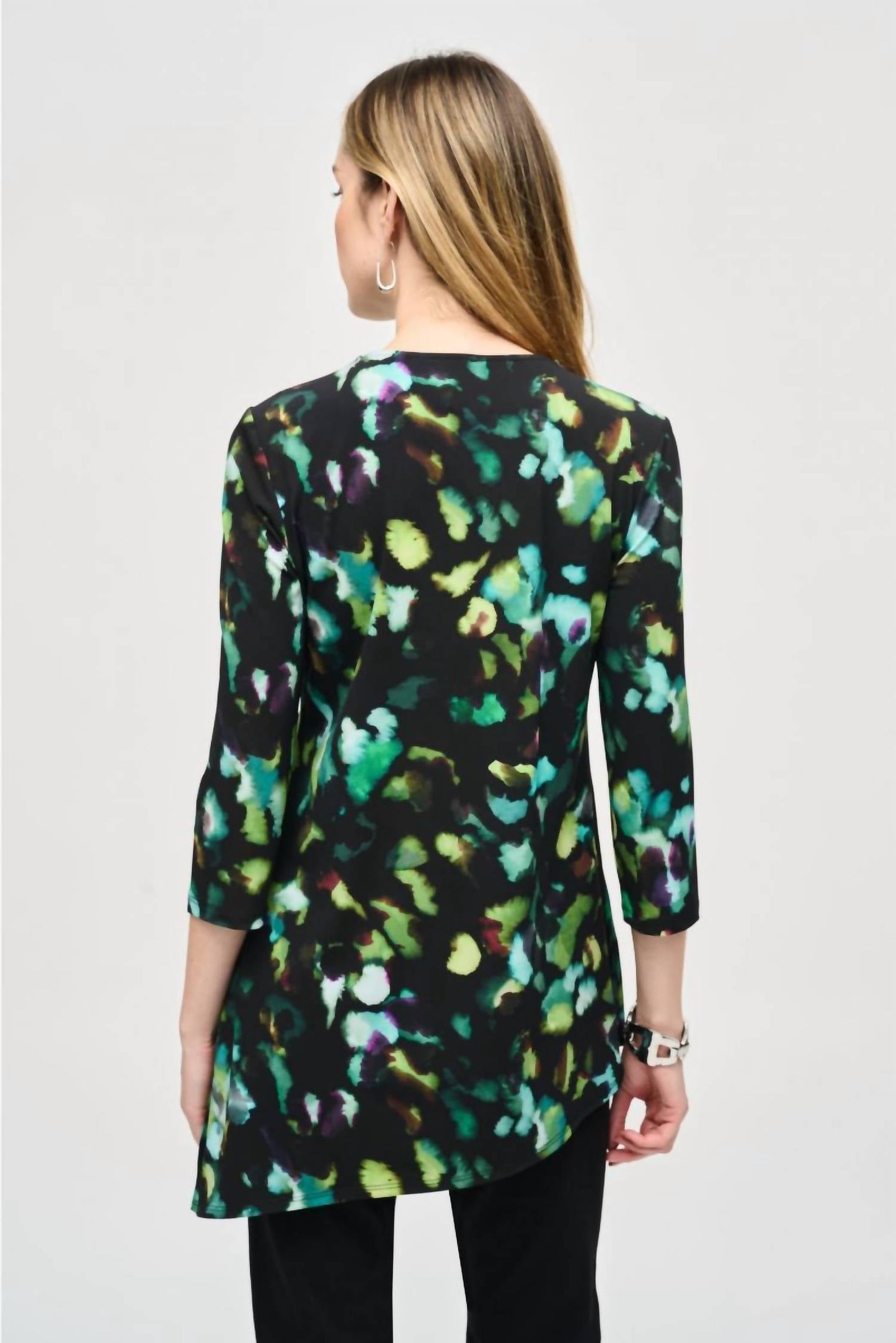 Joseph Ribkoff - Watercolor Abstract Print 3/4 Sleeve Asymmetric Top