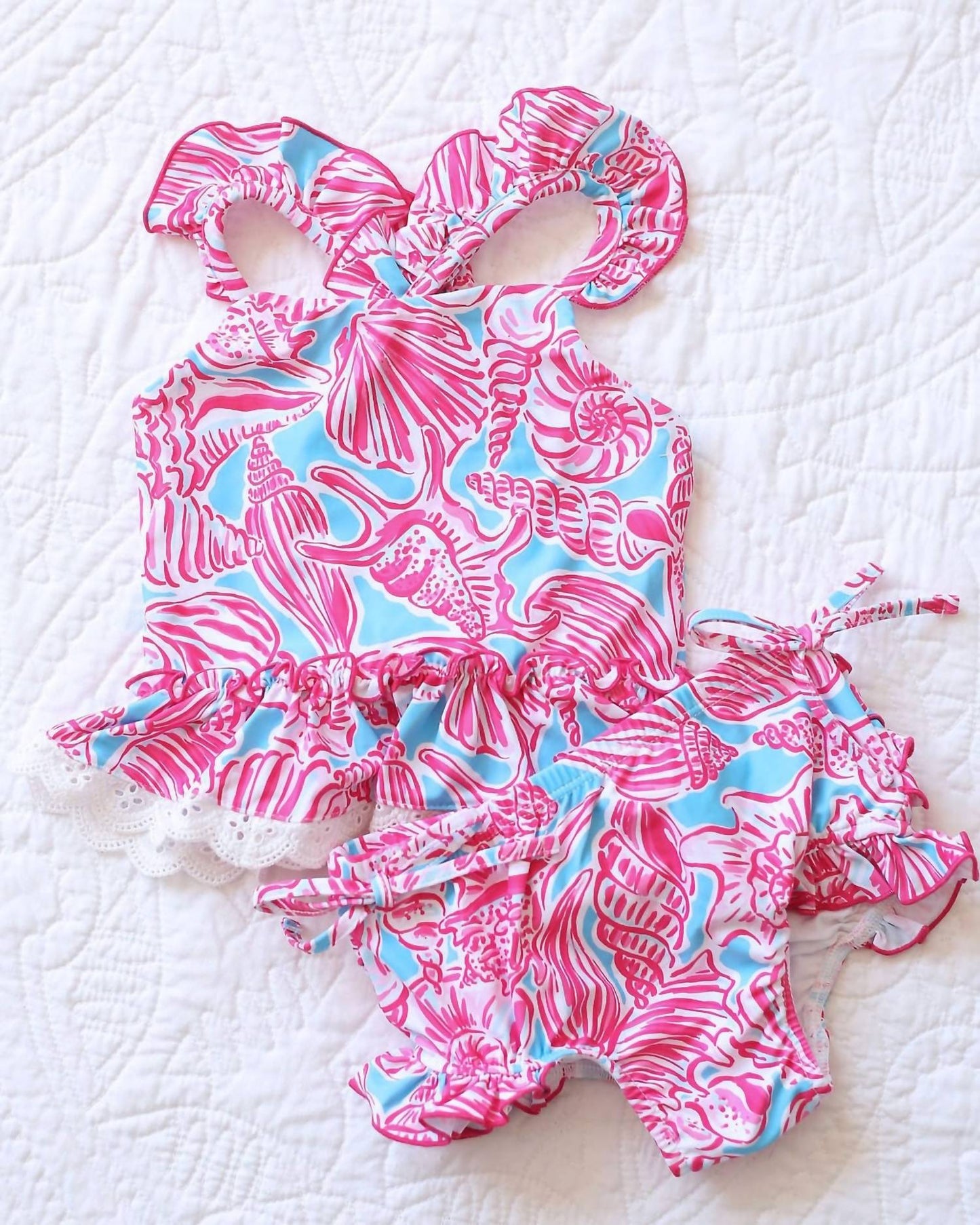 Charlies Project - Girl's Seashells By The Seashore Ruffle 2 Piece Tankini Swimsuit