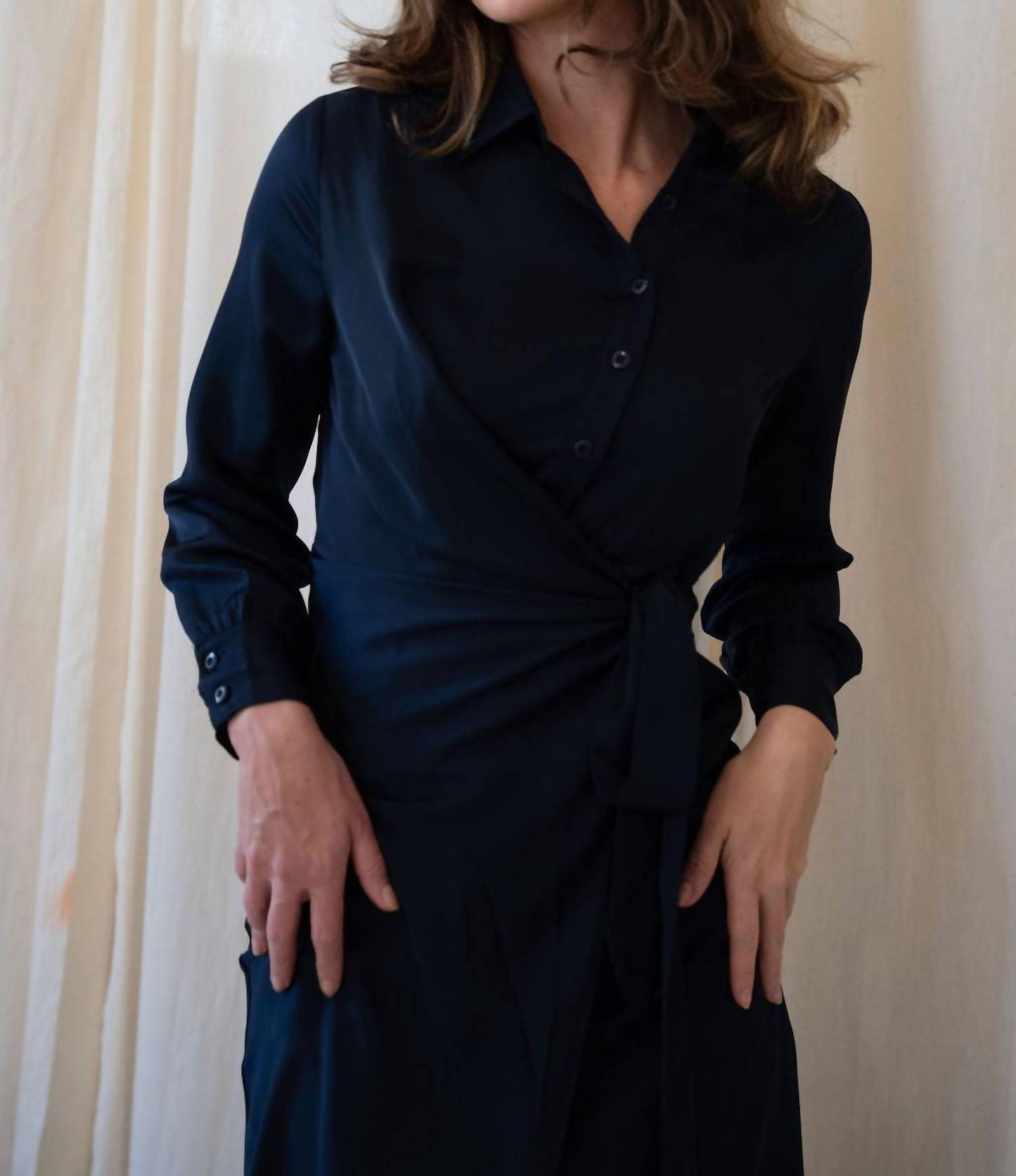 Mima Rosso - Faux Wrap Shirt Dress