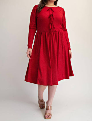 The Curve La - Plus Size Glitter Knit Flare Dress With Bow Details
