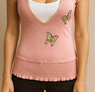 Paparazzi - Chained V-neck Top With Embroidery & Beaded Works