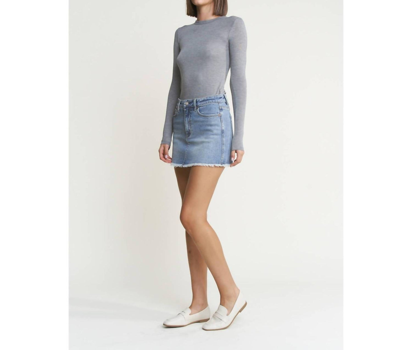 Mica Denim - Raw Hem Denim Mini Skirt
