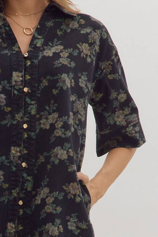 Entro - Floral Half Sleeve Button Mini Dress