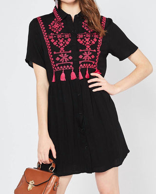 Entro - Embroidered & Tassel Mini Dress
