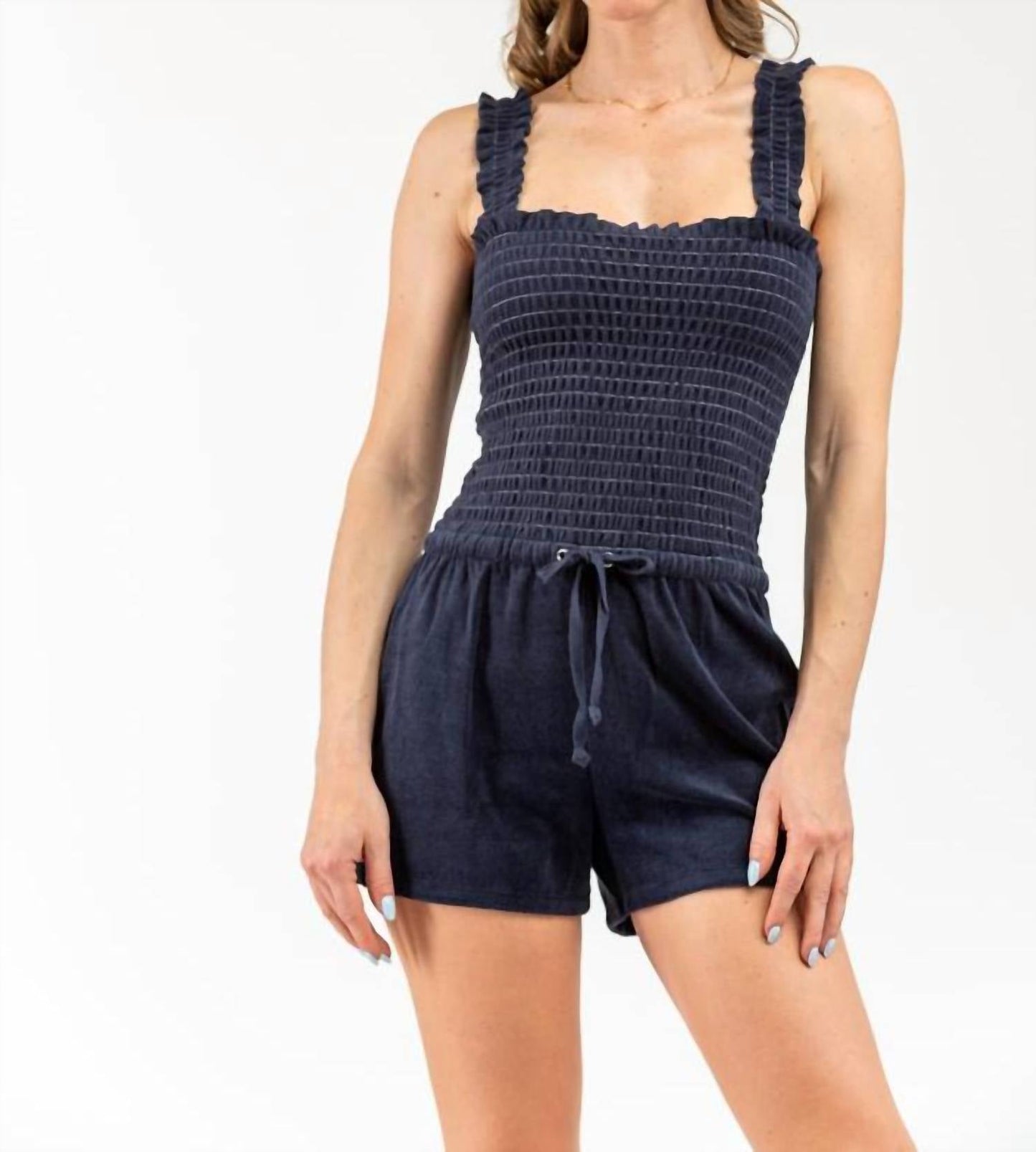 Juicy Couture - Women's Micro Terry Regal Blue Smocked Romper