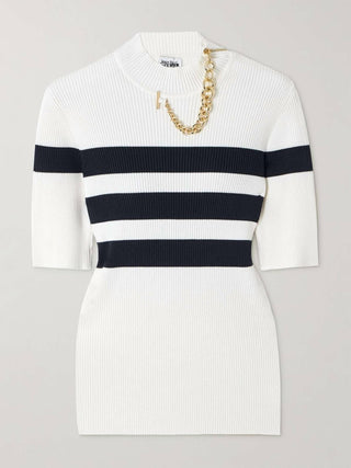 Jean Paul Gaultier - Viscose Striped Knitted Short Sleeves Pullover