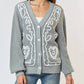 Lalavon - Heart Embroidery Button Down Cardigan