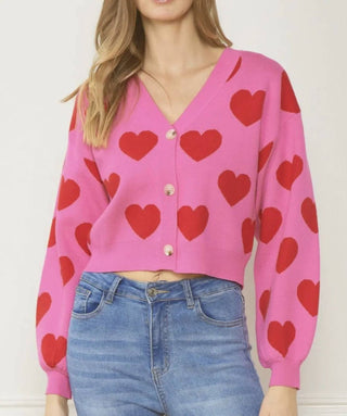 Entro - Heart Knit Button Cardigan