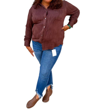 Entro - Bella Solid Textured Long Sleeve Button Up Top Plus