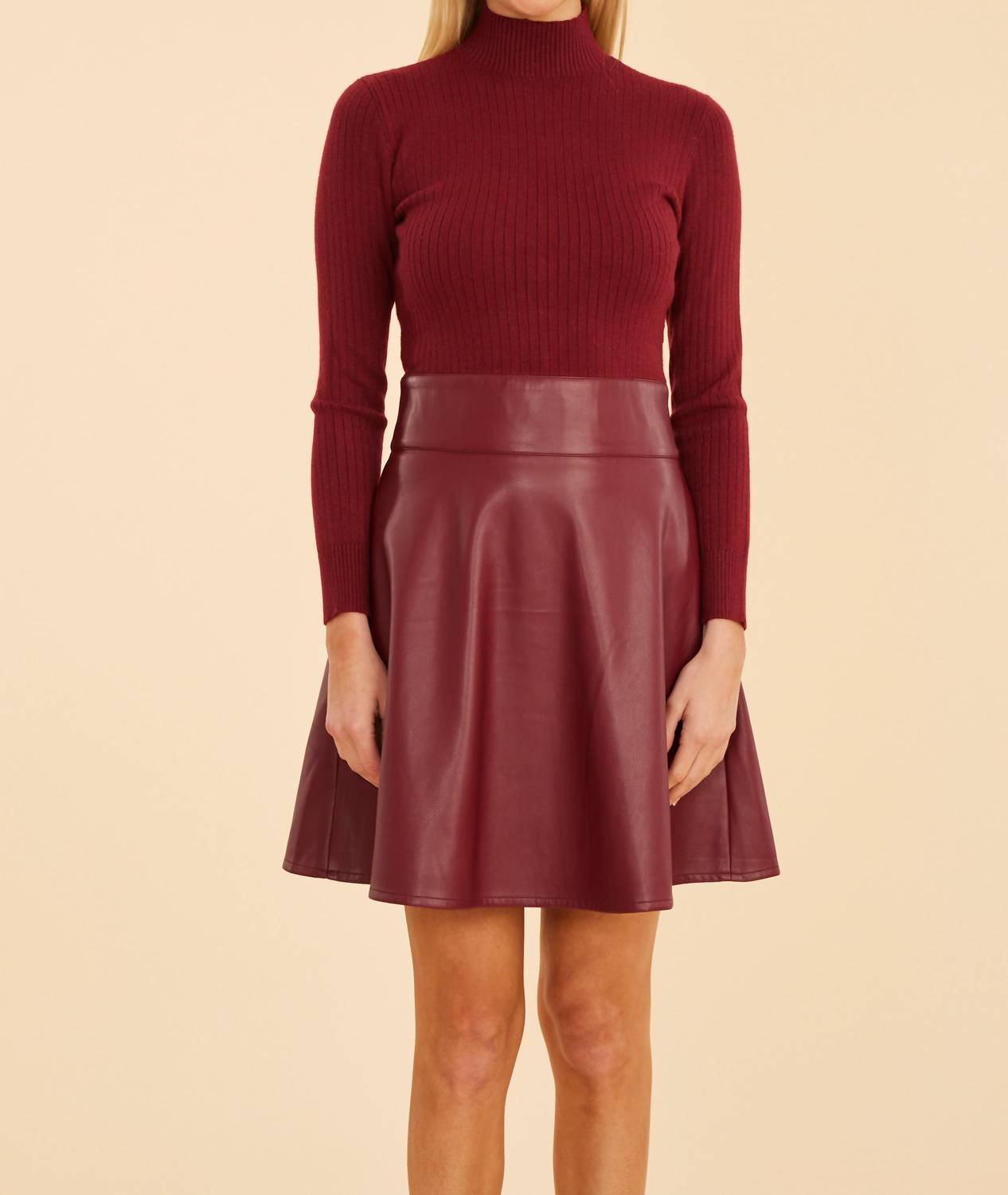 Dolce Cabo - Faux Leather and Knit Turtleneck Dress