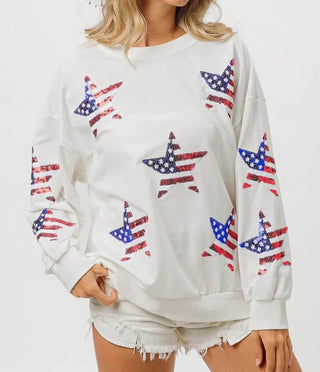Trendsi - BiBi American Flag Sequin Star Sweatshirt