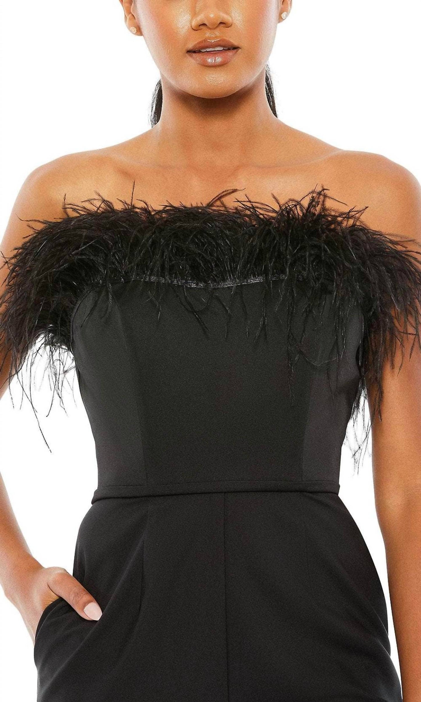 Mac Duggal - Feathered Strapless Formal Jumpsuit