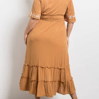 Polagram - Floral Embroidered Ruffle Midi Maxi Dress