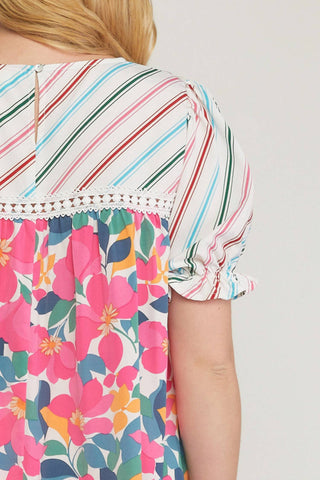 Entro - Mixed Print & Lace Blouse