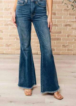 Judy Blue - High Waist Control Top Frayed Hem Flare Jeans
