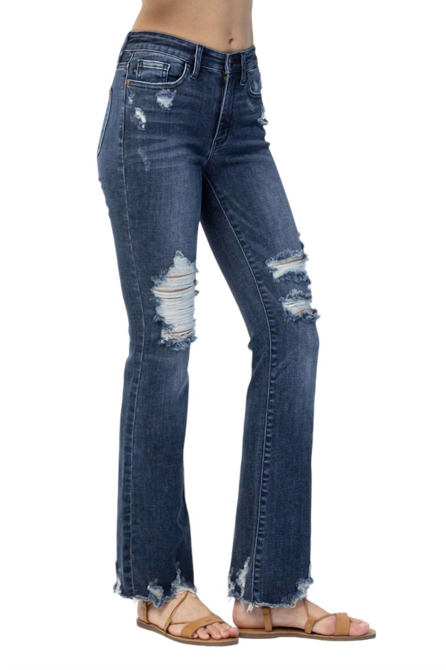 Judy Blue - MID RISE CONTRAST DESTROY SLIM BOOTCUT JEAN