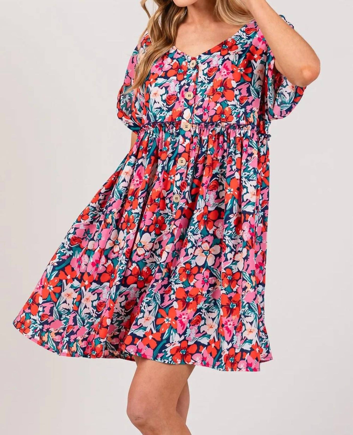 Trendsi - SAGE + FIG Floral Button Down Short Sleeve Mini Dress