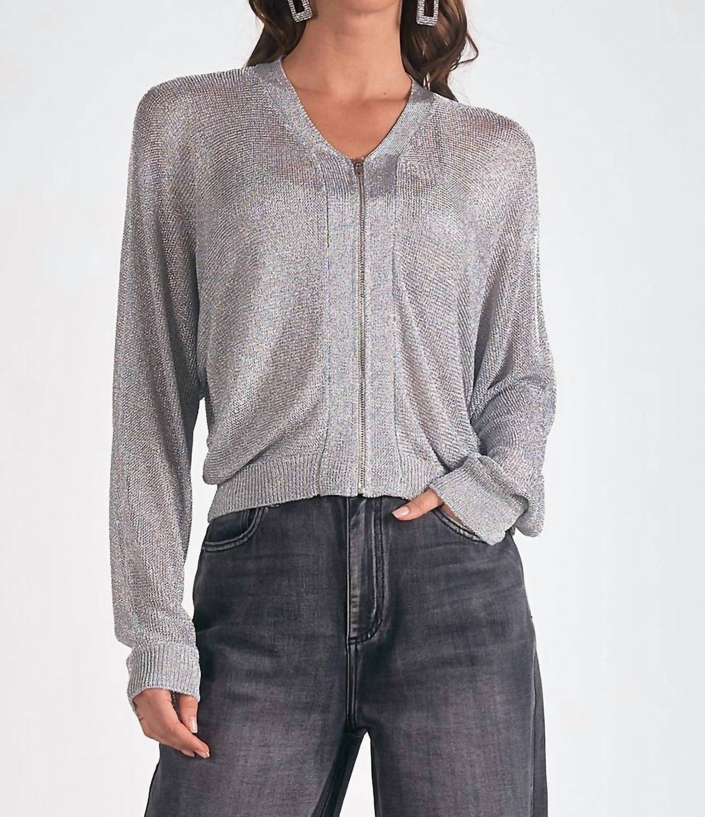 Elan - METALLIC SWEATER CARDIGAN