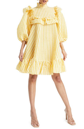 ASOS DESIGN Yellow Stripe Ruffle Minidress