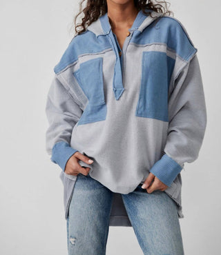 Free People - Corduroy Trim Oversize Hooded Sweatshirt