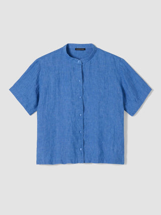 Eileen Fisher - Washed Organic Linen Délavé Band Collar Shirt