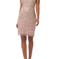 Adrianna Papell - Short Sleeves Back Zipper Short Beaded Mesh Dress
