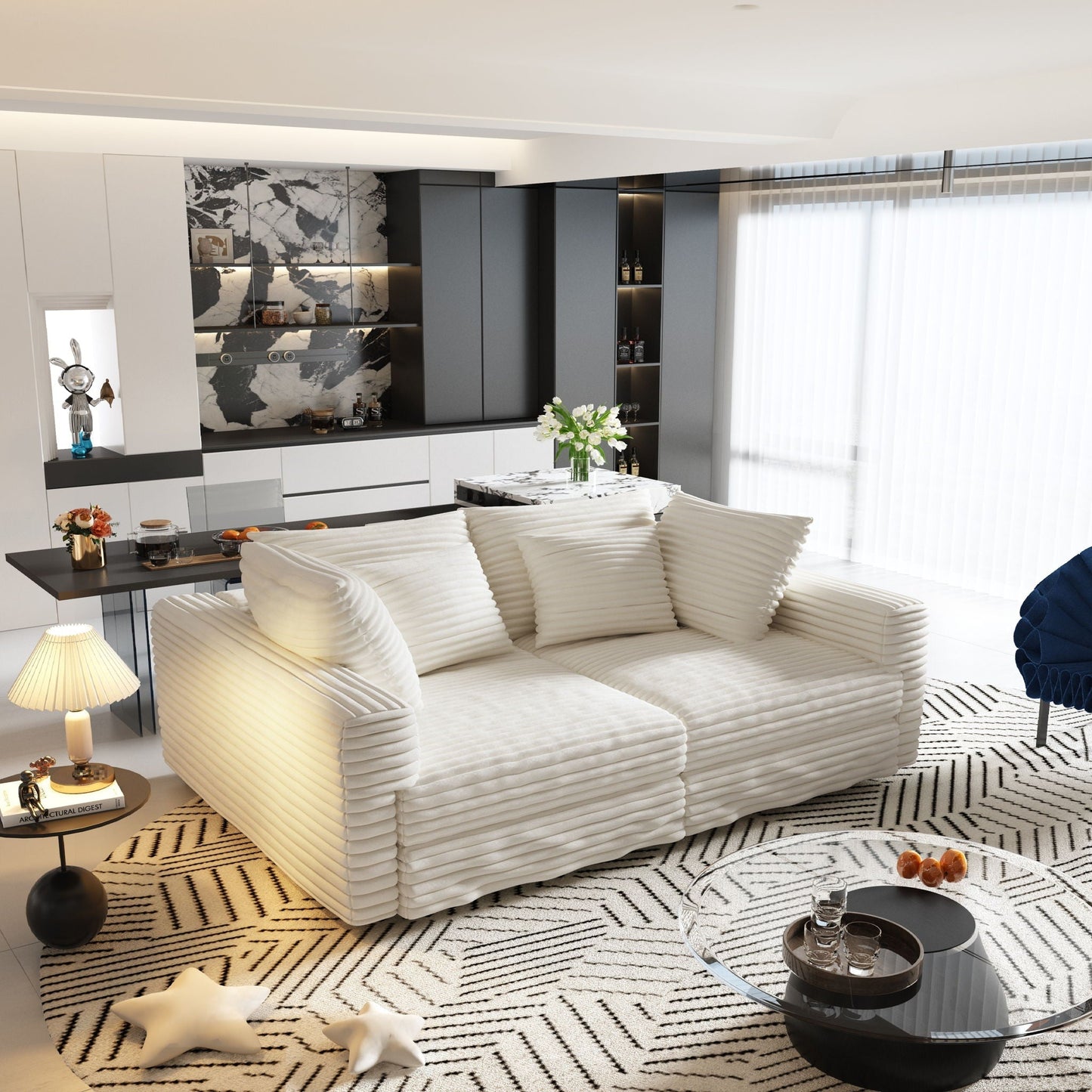 4 Seat Sofa, Modern Comfy Upholstered Sofa Cloud Couch, Deep Seat Couches With Soft Pillows