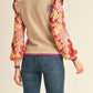 &Merci - Knit Sweater With Woven Floral Sleeves