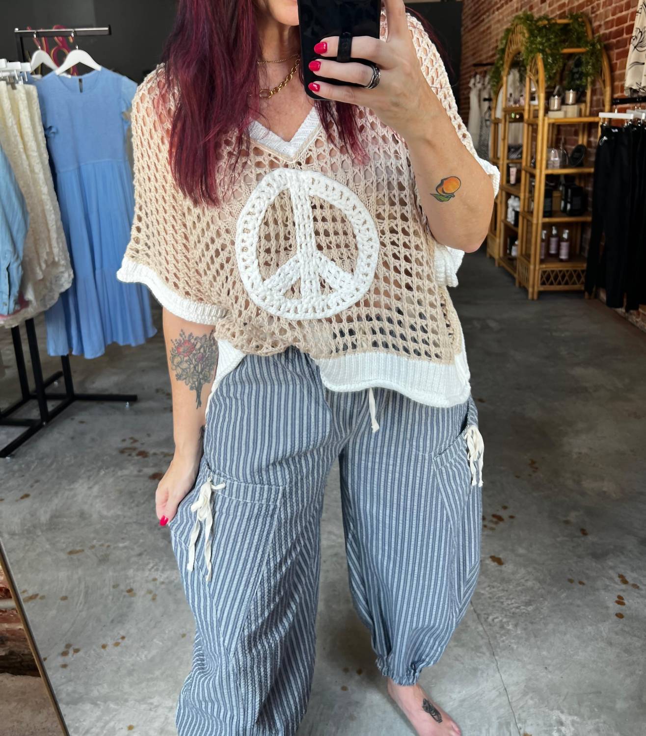 Pol - Peace And Love Crochet Top
