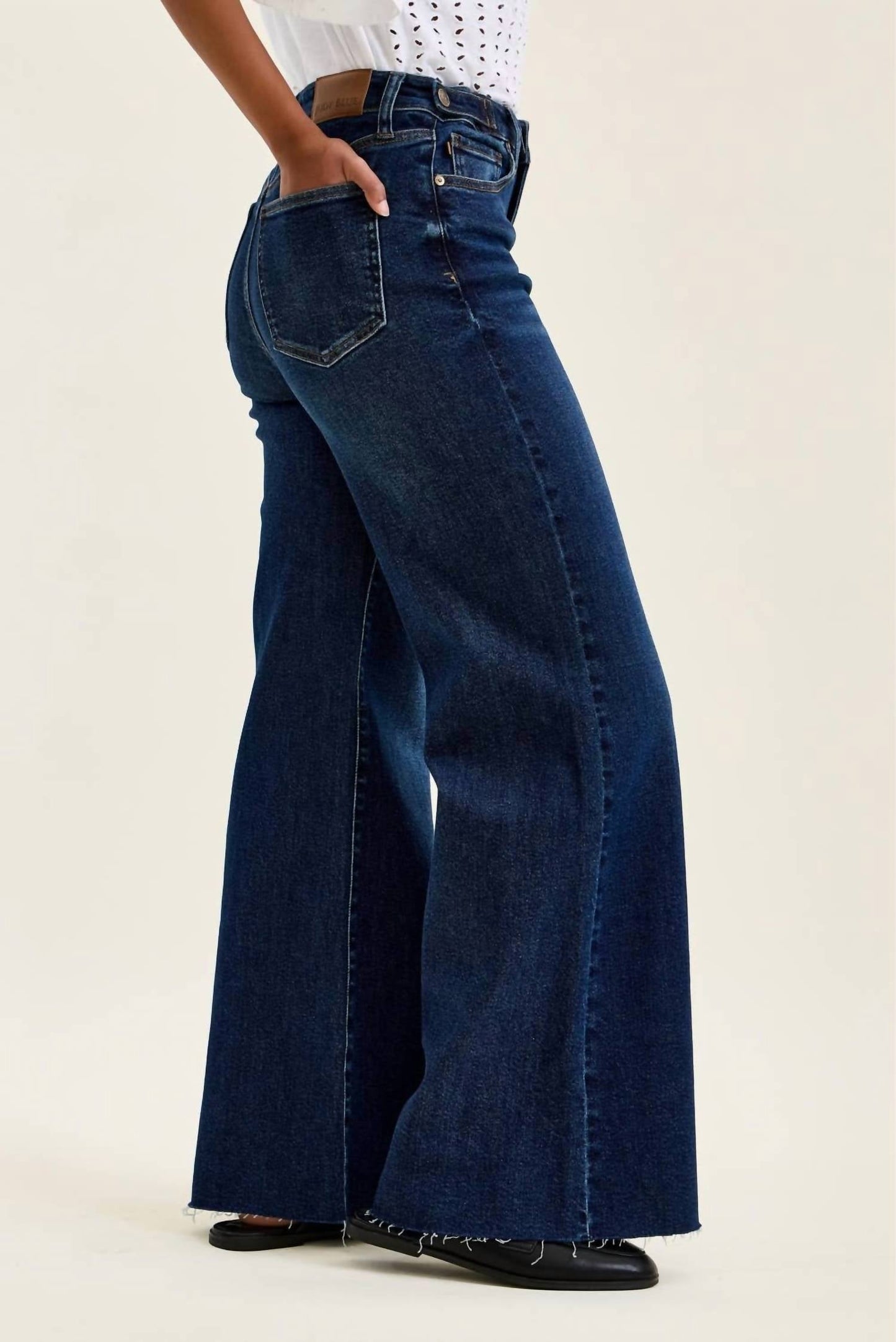Judy Blue - High Waist Retro Wide Jeans With Adjustable Tabs Raw Hem