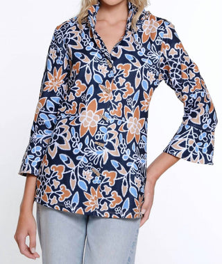 Multiples - Indigo Floral Wire Collar Jacket