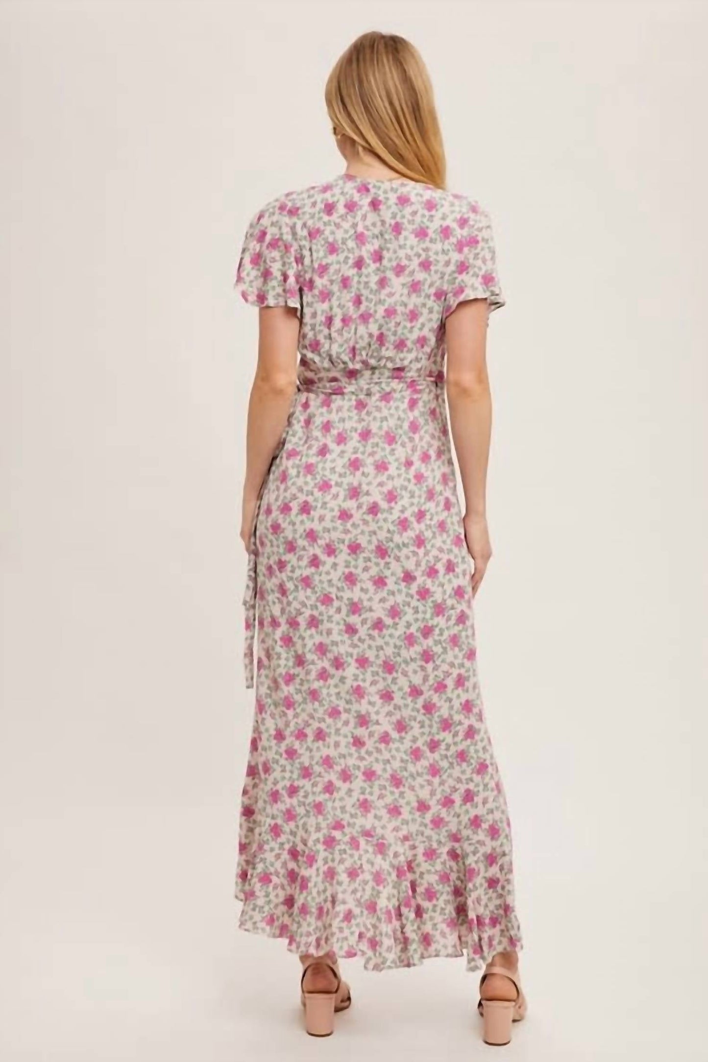 Bluivy - Floral Print Ruffle Hem Wrap Maxi Dress