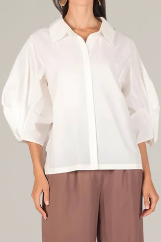 P.Cill - Poplin Balloon Sleeve Button Down Shirt