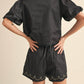 &Merci - Floral Embroidery Lace Trom Top And Shorts Set