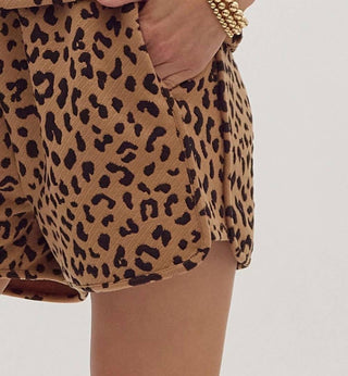 Entro - Animal Print Drawstring Shorts