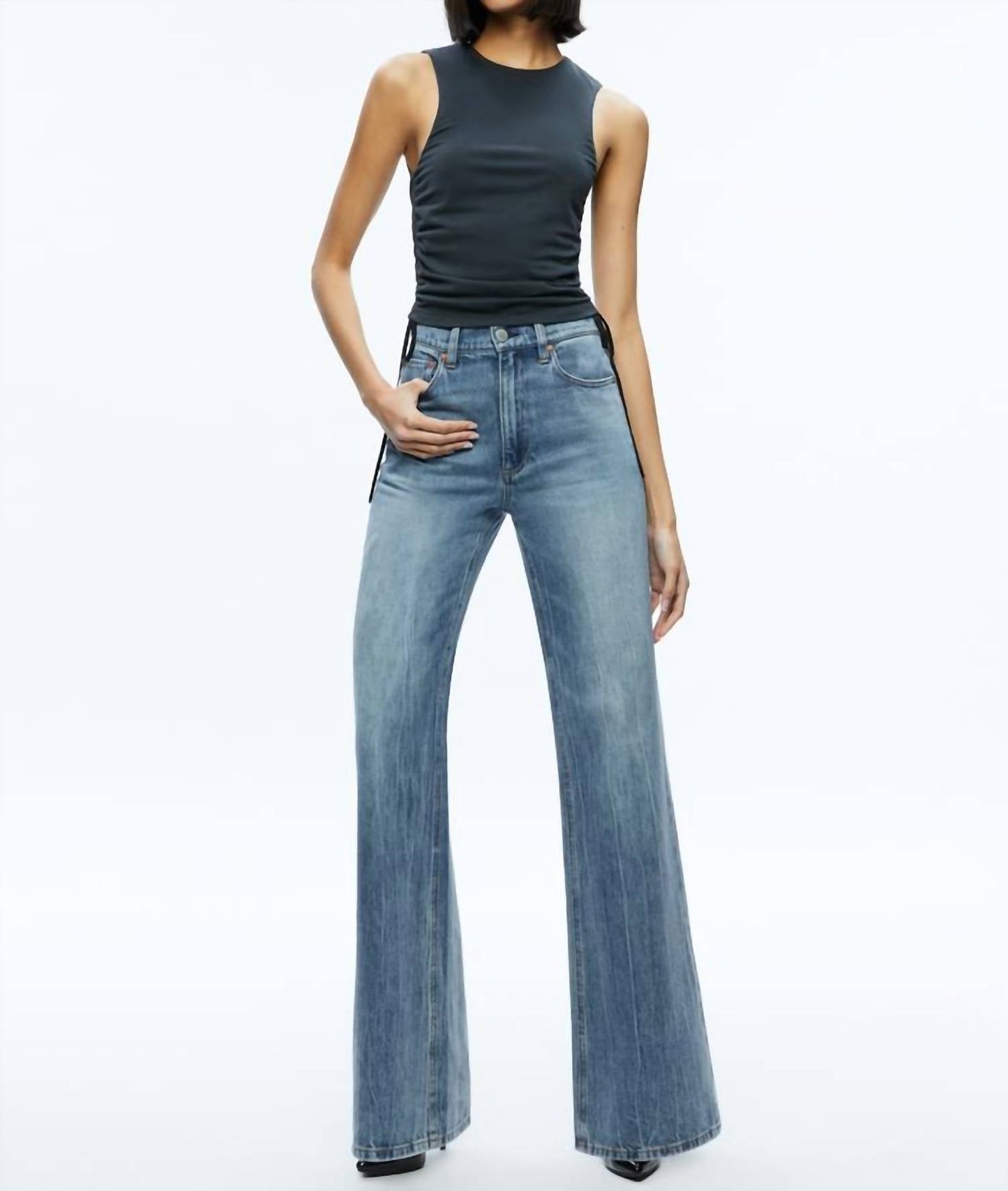 Alice + Olivia - Chrissy Crewneck Ruched Crop Top