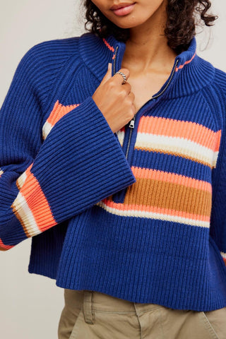 Free People - Striped Greta Half Zip Sweater