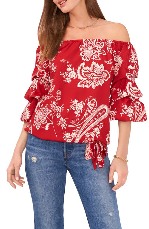 Vince Camuto Paisley Off the Shoulder Blouse in Dark Red, Size Medium