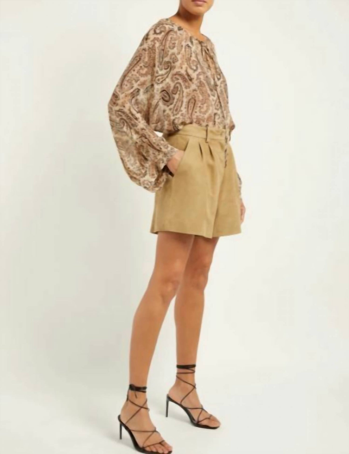 Nili Lotan - Lotan Roxanne Suede Leather High Rise Pleated Shorts