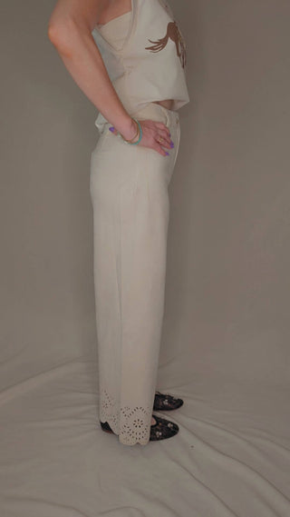 Allie Rose - Suede Laser Cut Wide Leg Pants