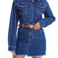 Bayeas - Resa Long Sleeve Fray Hem Denim Mini Shirtdress