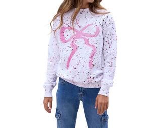 Vintage Havana - Girls Splatter Bow Oversized Crew Sweatshirt